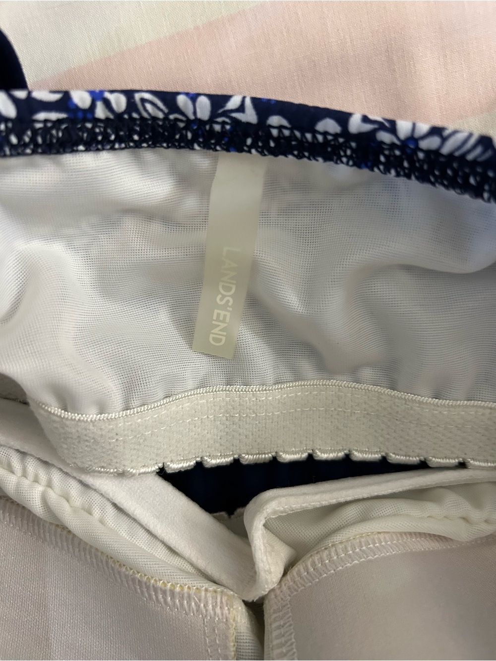 Lands’ End Swim Dress Sz 8 One Piece Swimsuit Blue White Floral Tummy Control - Picture 8 of 11